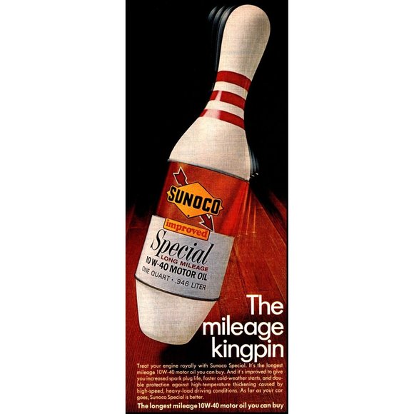1971 Sunoco Special Motor Oil Vintage Print Ad Bowling Pin Kingpin Wall Art - Picture 1 of 2